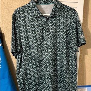 Men's Short-Sleeve Polo in Teal Black Geometric Print